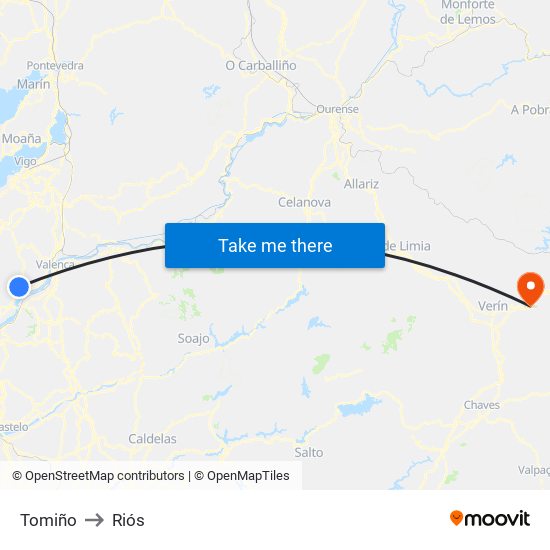 Tomiño to Riós map