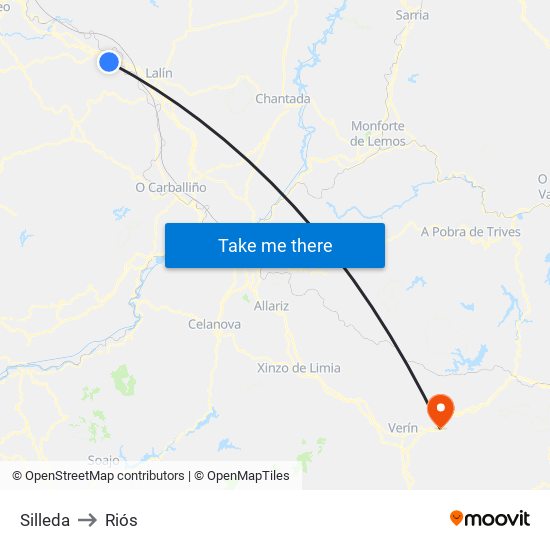 Silleda to Riós map