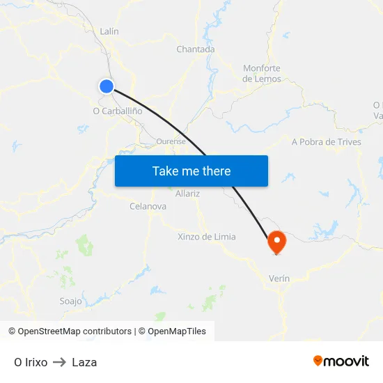 O Irixo to Laza map