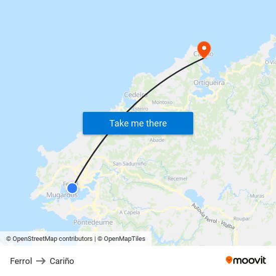 Ferrol to Cariño map