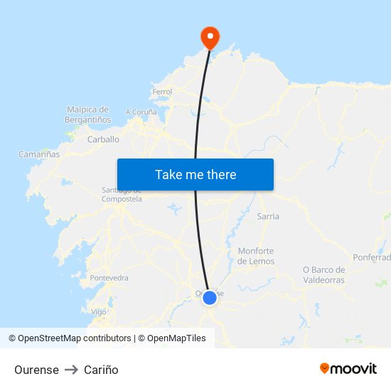 Ourense to Cariño map