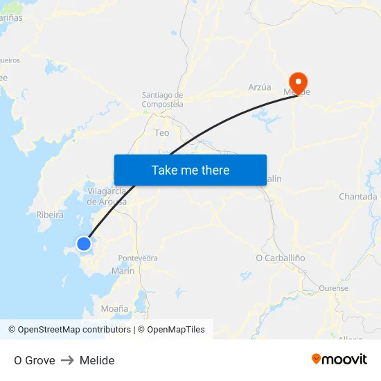 O Grove to Melide map
