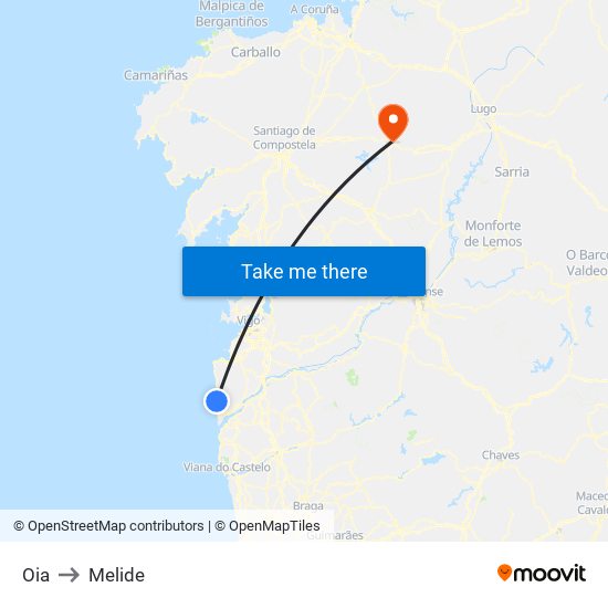 Oia to Melide map