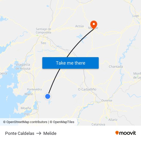 Ponte Caldelas to Melide map