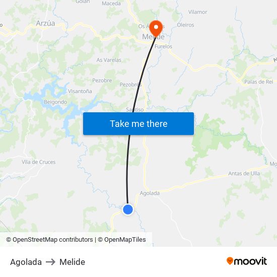 Agolada to Melide map