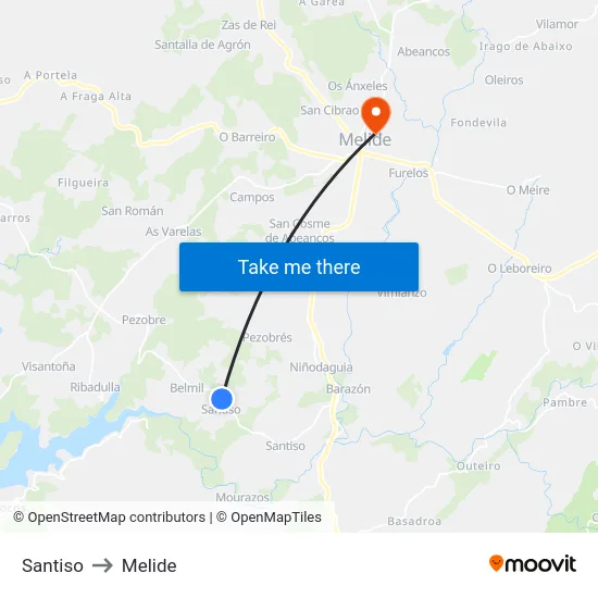 Santiso to Melide map