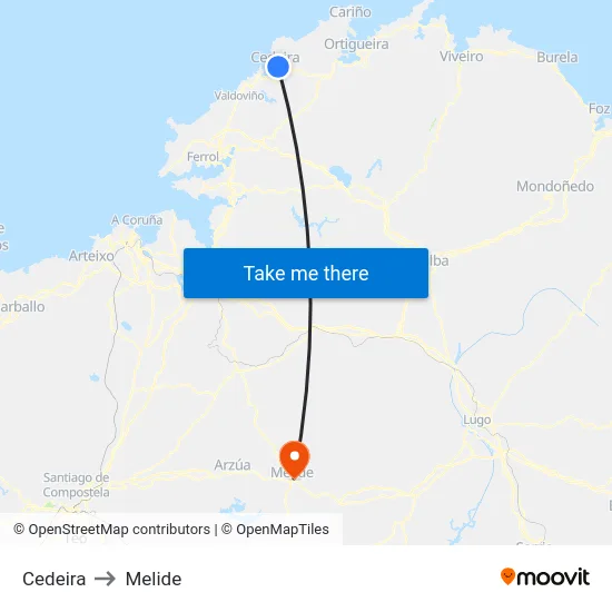 Cedeira to Melide map