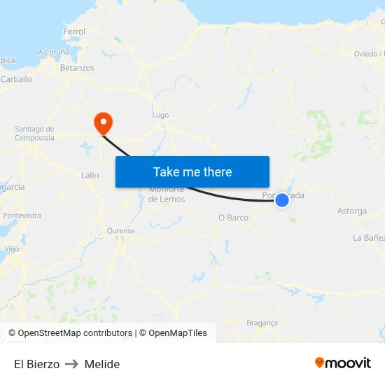 El Bierzo to Melide map