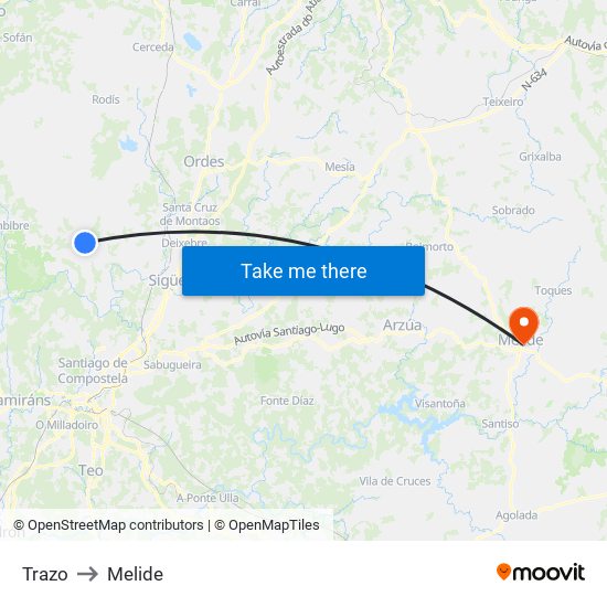 Trazo to Melide map