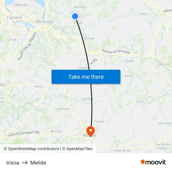 Irixoa to Melide map