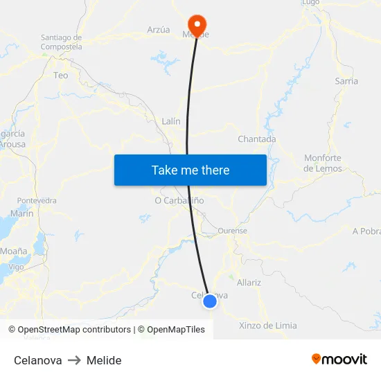 Celanova to Melide map