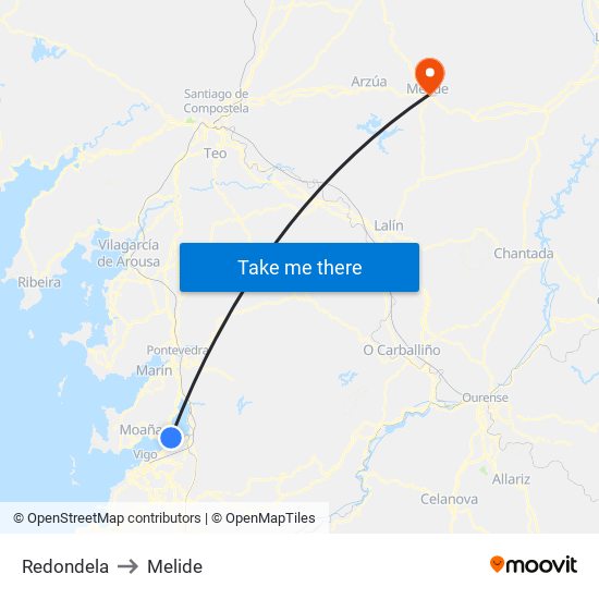 Redondela to Melide map