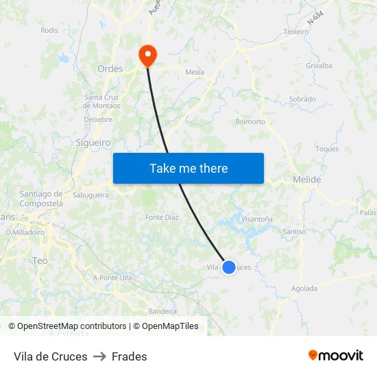 Vila de Cruces to Frades map