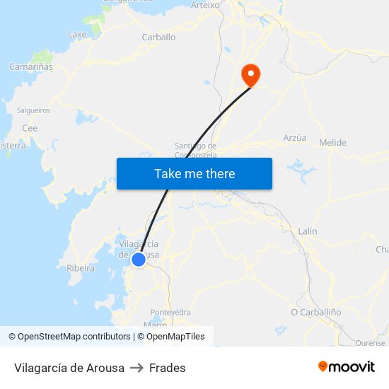 Vilagarcía de Arousa to Frades map