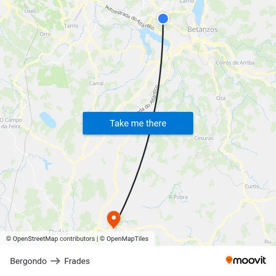 Bergondo to Frades map