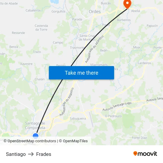 Santiago to Frades map