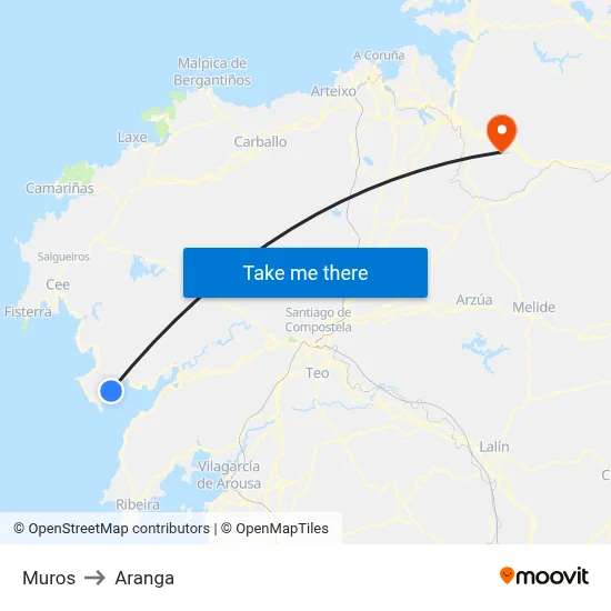 Muros to Aranga map