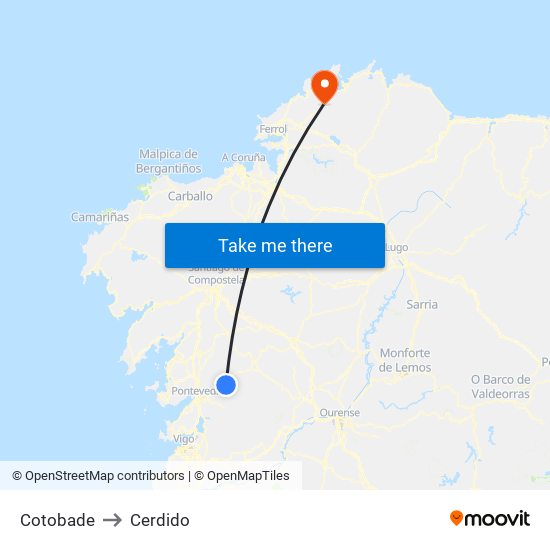 Cotobade to Cerdido map