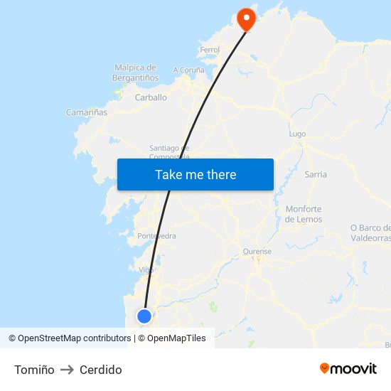 Tomiño to Cerdido map
