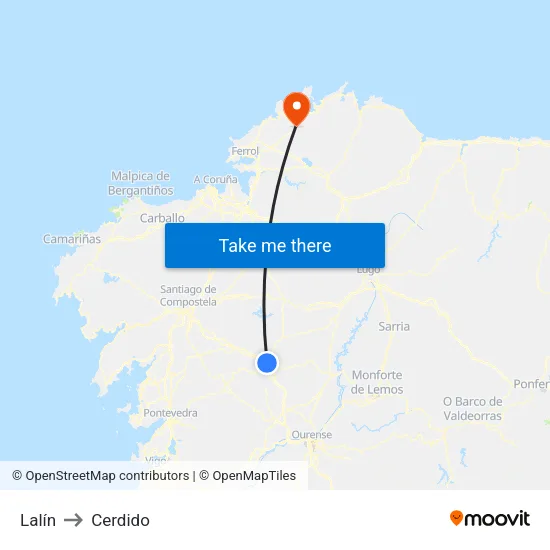 Lalín to Cerdido map