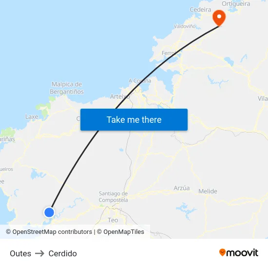 Outes to Cerdido map