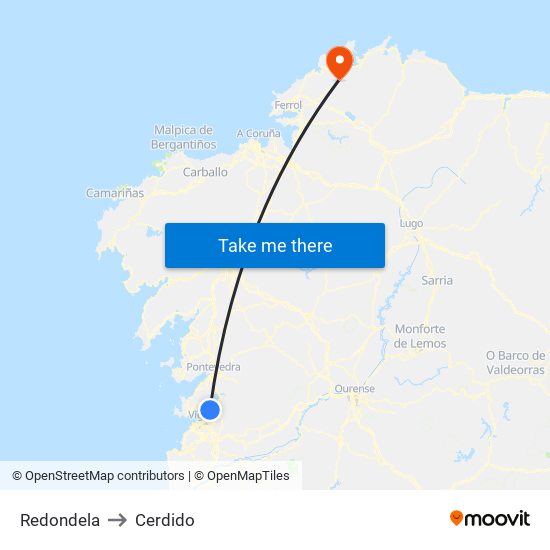 Redondela to Cerdido map