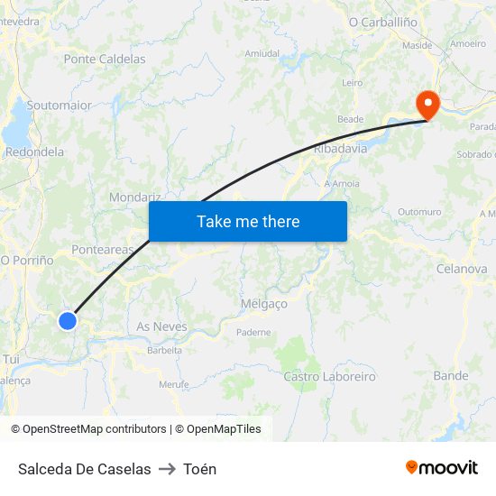 Salceda De Caselas to Toén map