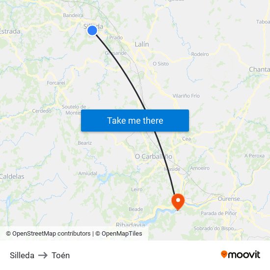 Silleda to Toén map