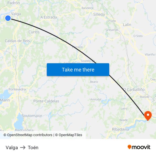 Valga to Toén map