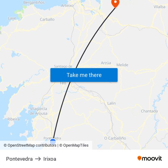 Pontevedra to Irixoa map