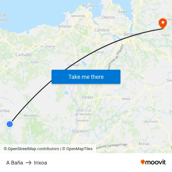 A Baña to Irixoa map