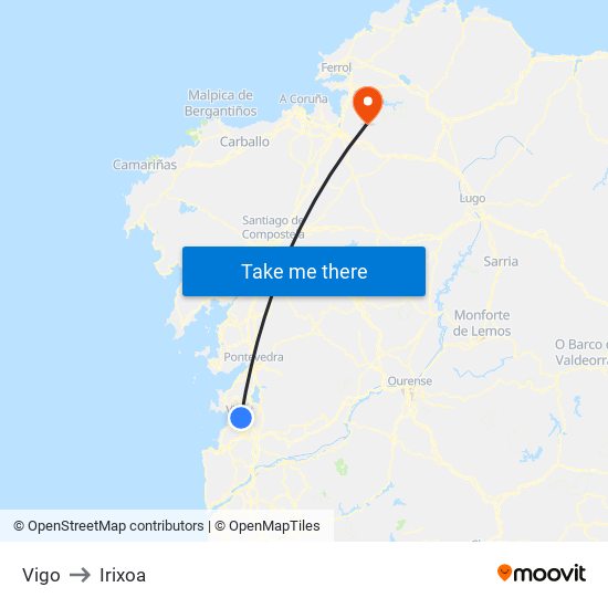 Vigo to Irixoa map