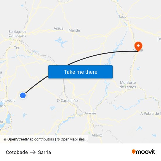 Cotobade to Sarria map