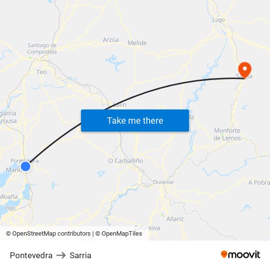 Pontevedra to Sarria map