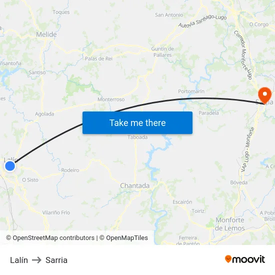 Lalín to Sarria map