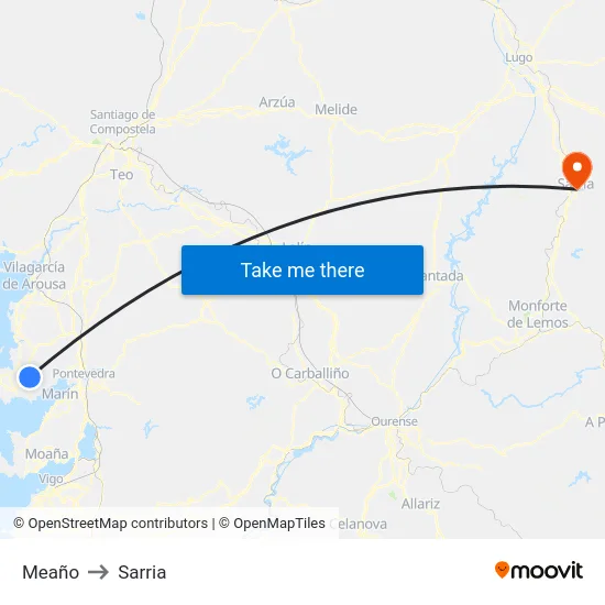 Meaño to Sarria map