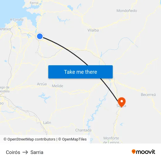 Coirós to Sarria map