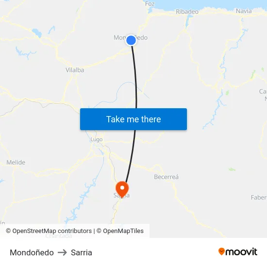 Mondoñedo to Sarria map