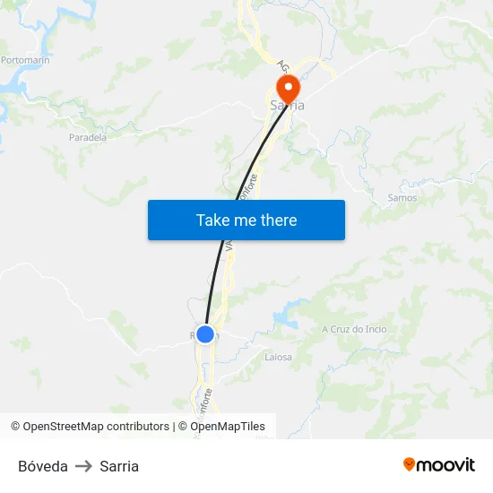 Bóveda to Sarria map