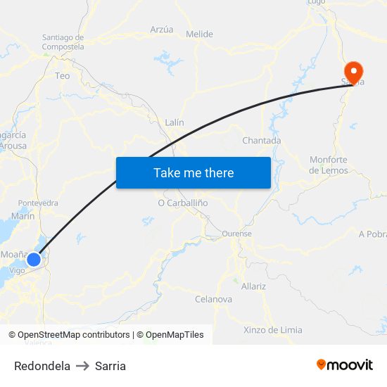 Redondela to Sarria map