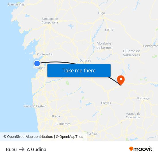 Bueu to A Gudiña map