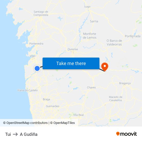 Tui to A Gudiña map
