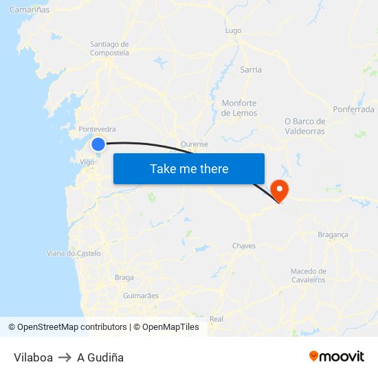 Vilaboa to A Gudiña map