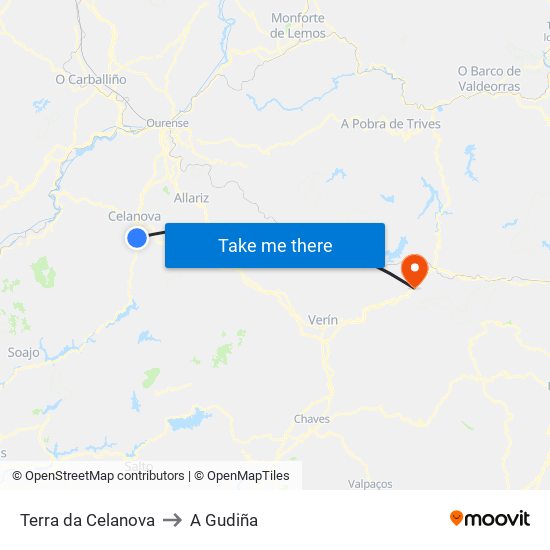 Terra da Celanova to A Gudiña map