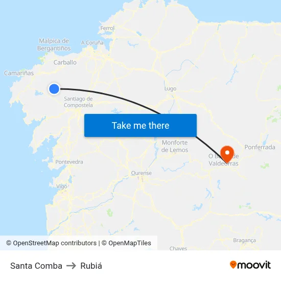 Santa Comba to Rubiá map