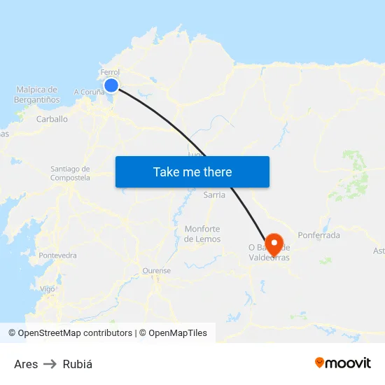 Ares to Rubiá map