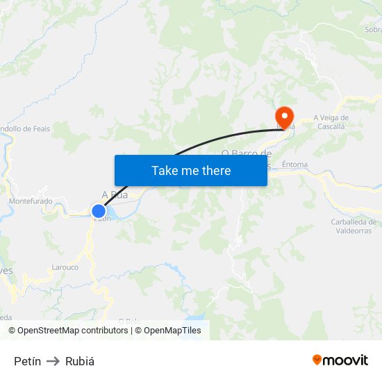 Petín to Rubiá map