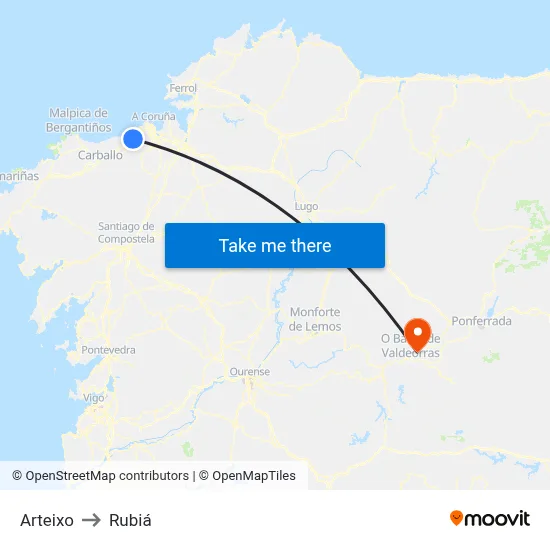 Arteixo to Rubiá map