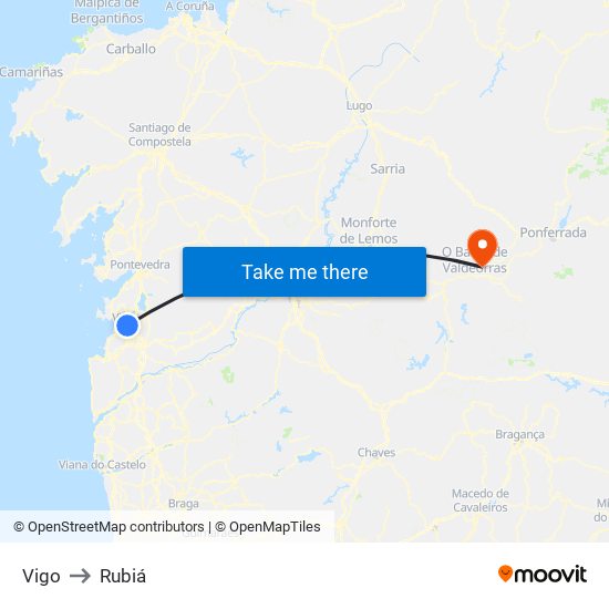 Vigo to Rubiá map
