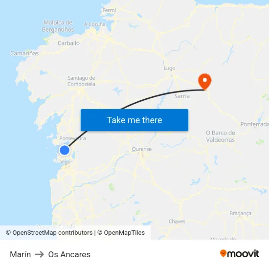 Marín to Os Ancares map